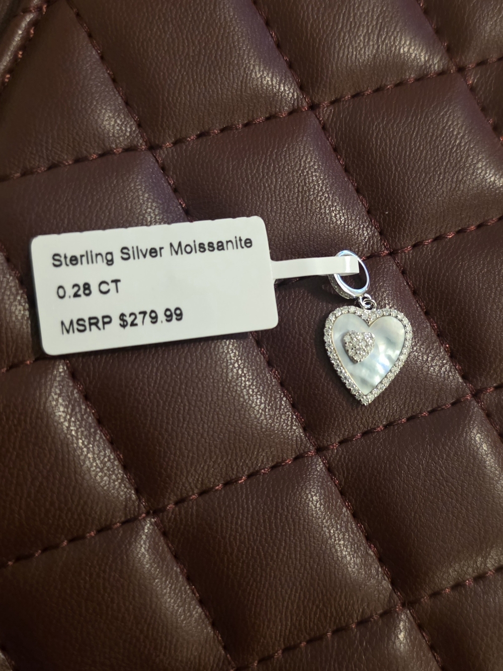 Sterling Silver Mother-of-Pearl Heart Pendant with Moissanite Accent - White